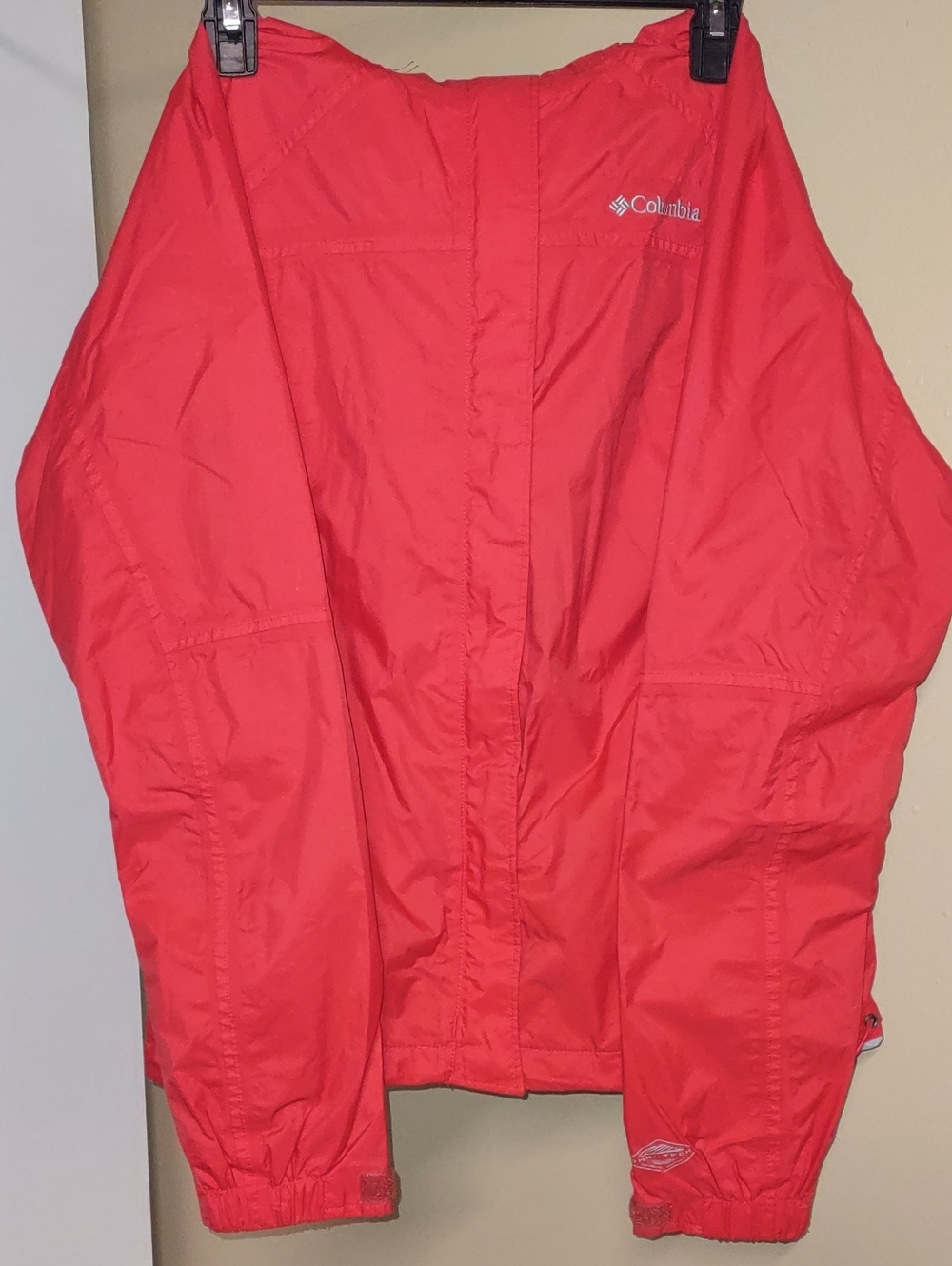 Columbia Women Med Orange-Red Windbreaker Rain Hood Shell Omni Tech Jacket EUC